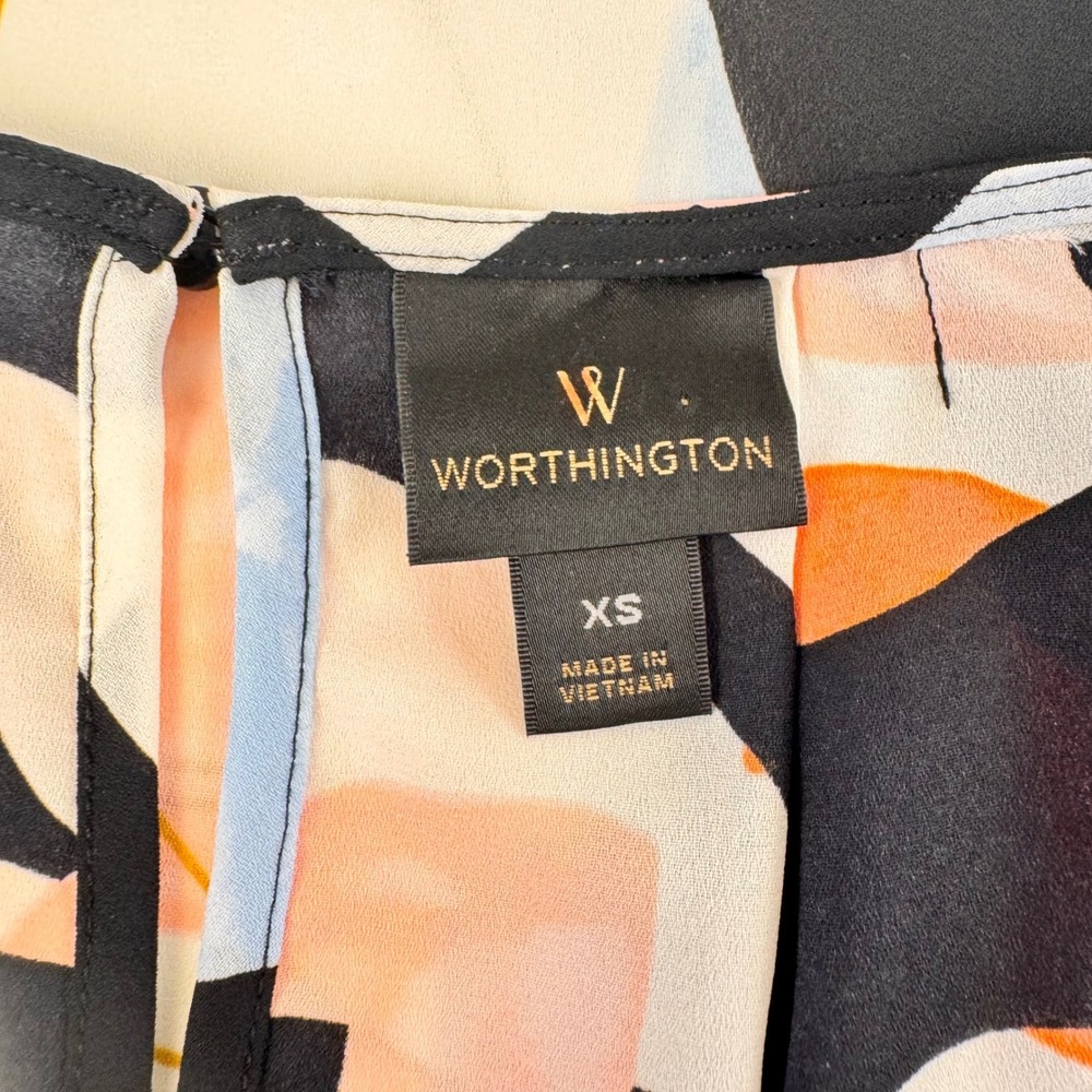 Worthington Blouse Women XS Multicolor Abstract Geometric Sleeveless Pleated Top - Picture 4 of 13